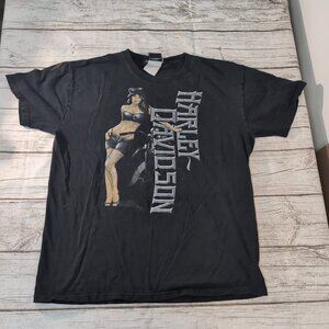 Harley-Davidson Graphic Tee Black Vintage Biker Pin-Up Art – Men’s Size 22"